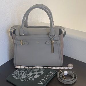 Vince Camston Elegant Gray Leather & Suede Satchel.